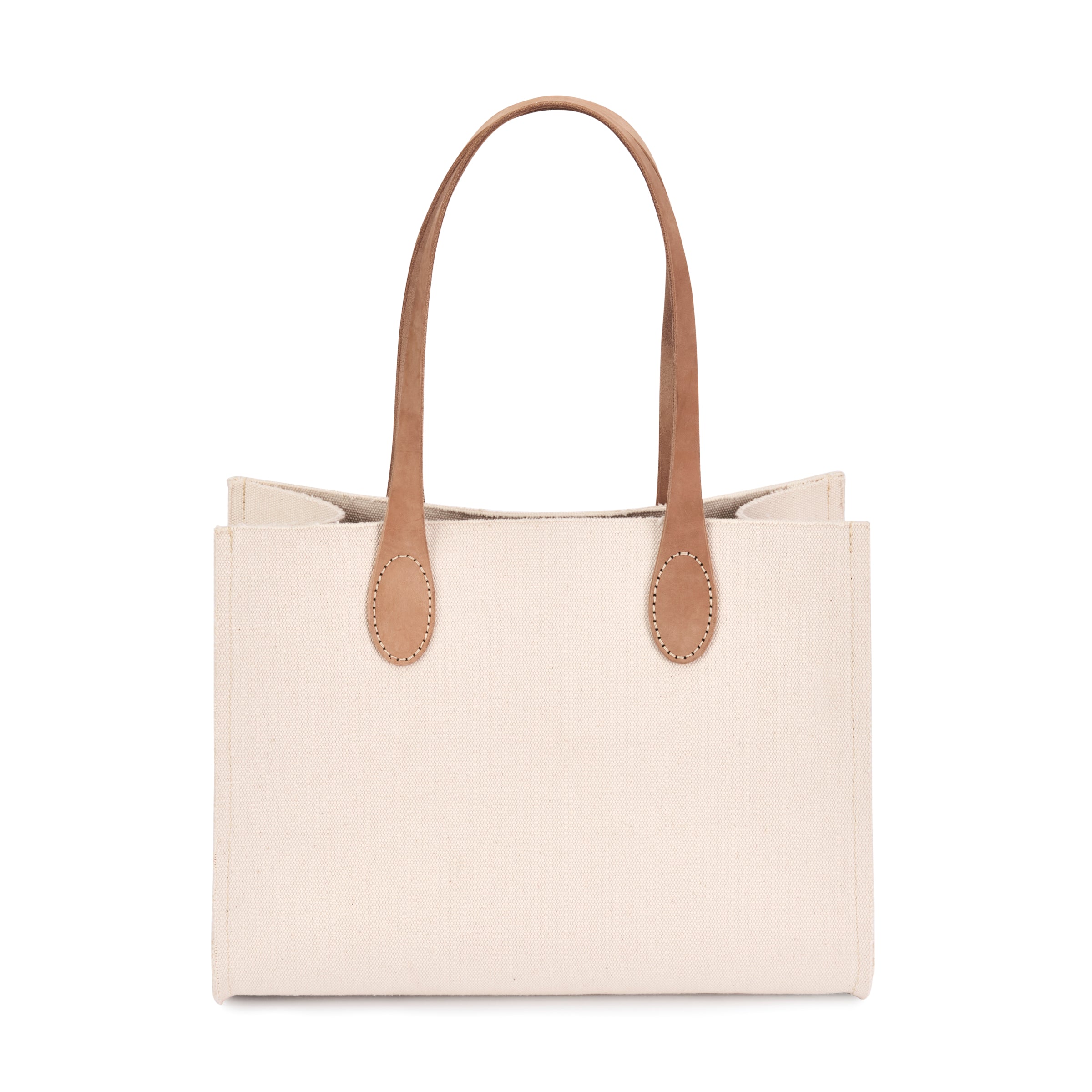 A front view of the Ava Canvas Tote in Beige by Ezra Arthur