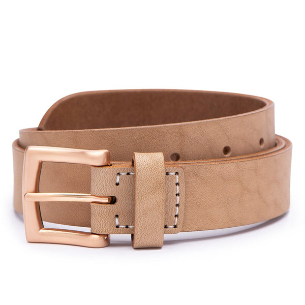 30mm natural leather belt with rose gold buckle