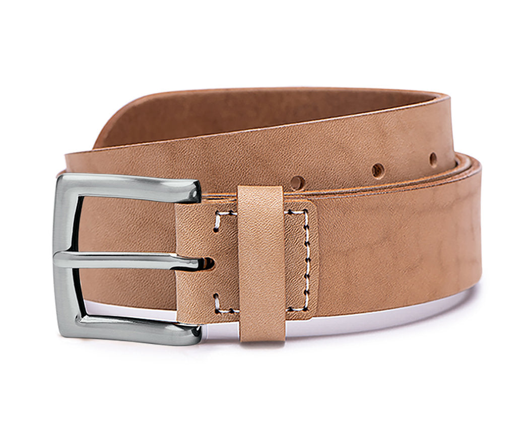 mens wide leather belt with nickel belt buckle