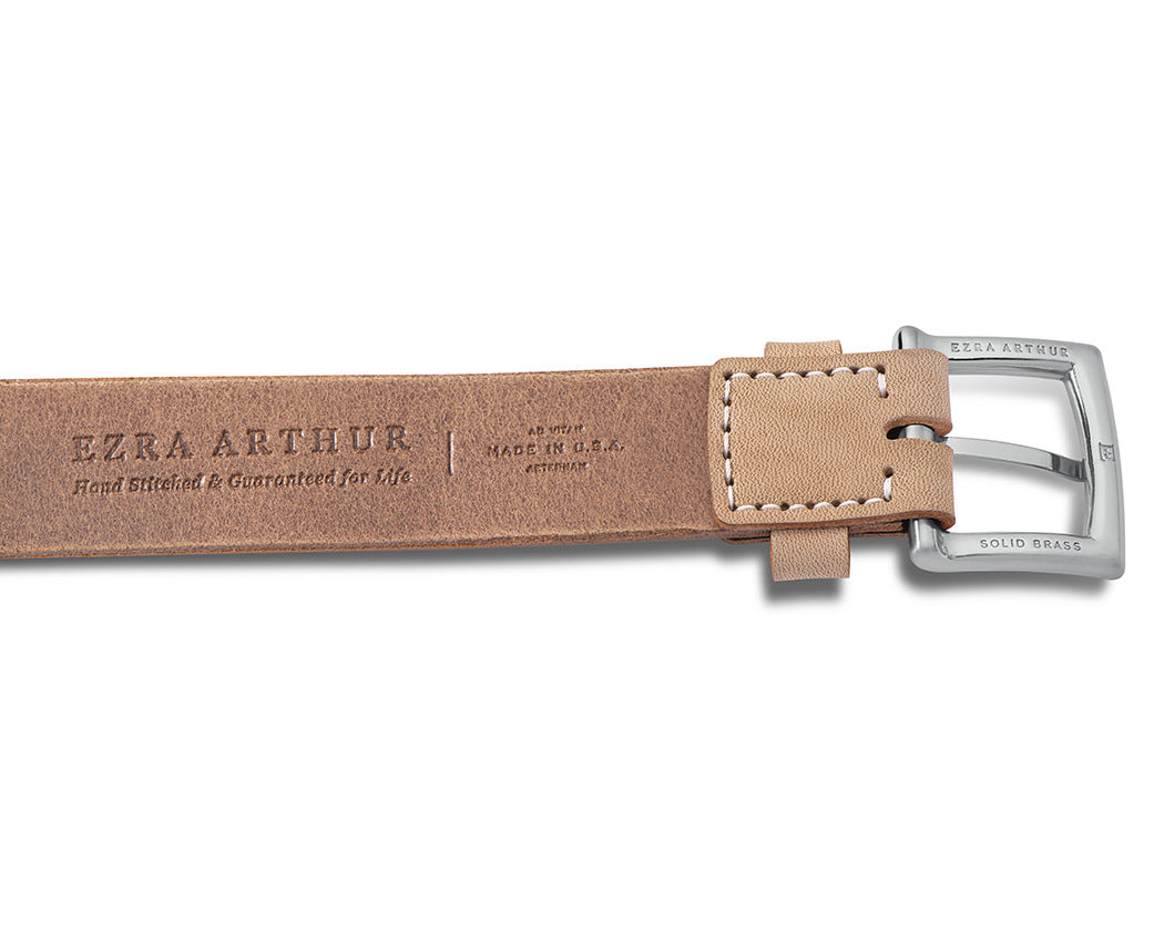 mens 25mm tan leather belt with brushed nickel hardware