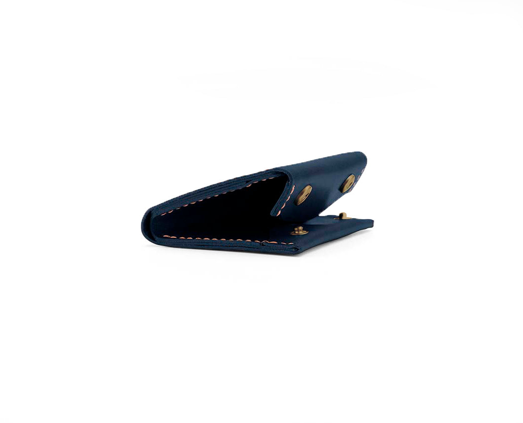 navy blue leather snap close wallet