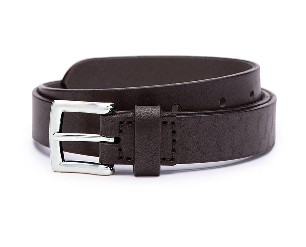 mens 25mm brown leather belt with silver buckle