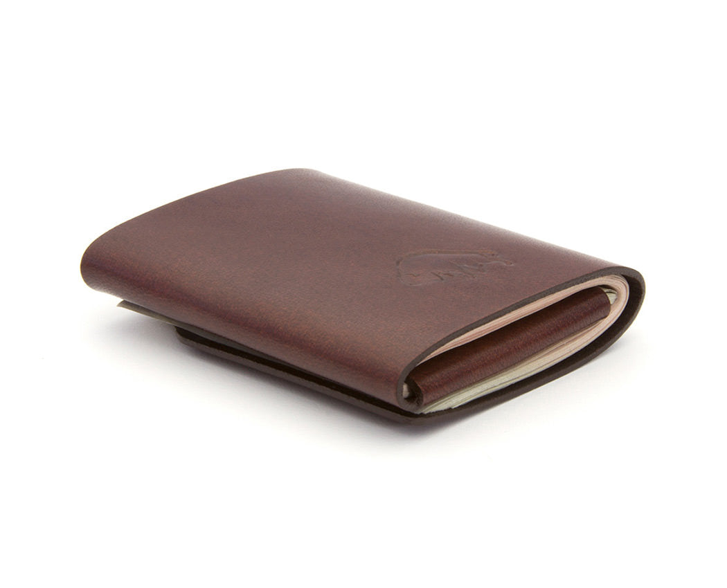 red-brown leather wallet with buffalo stamp