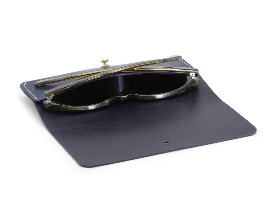 navy blue leather sunglasses case