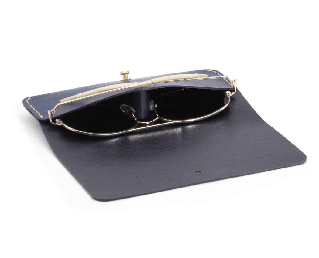 navy blue leather glasses case