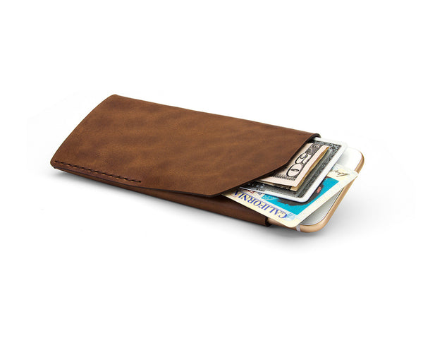 light brown iphone and cash combination wallet