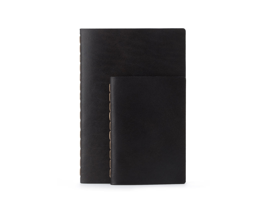 black Horween full grain leather notebook with contrast stitching