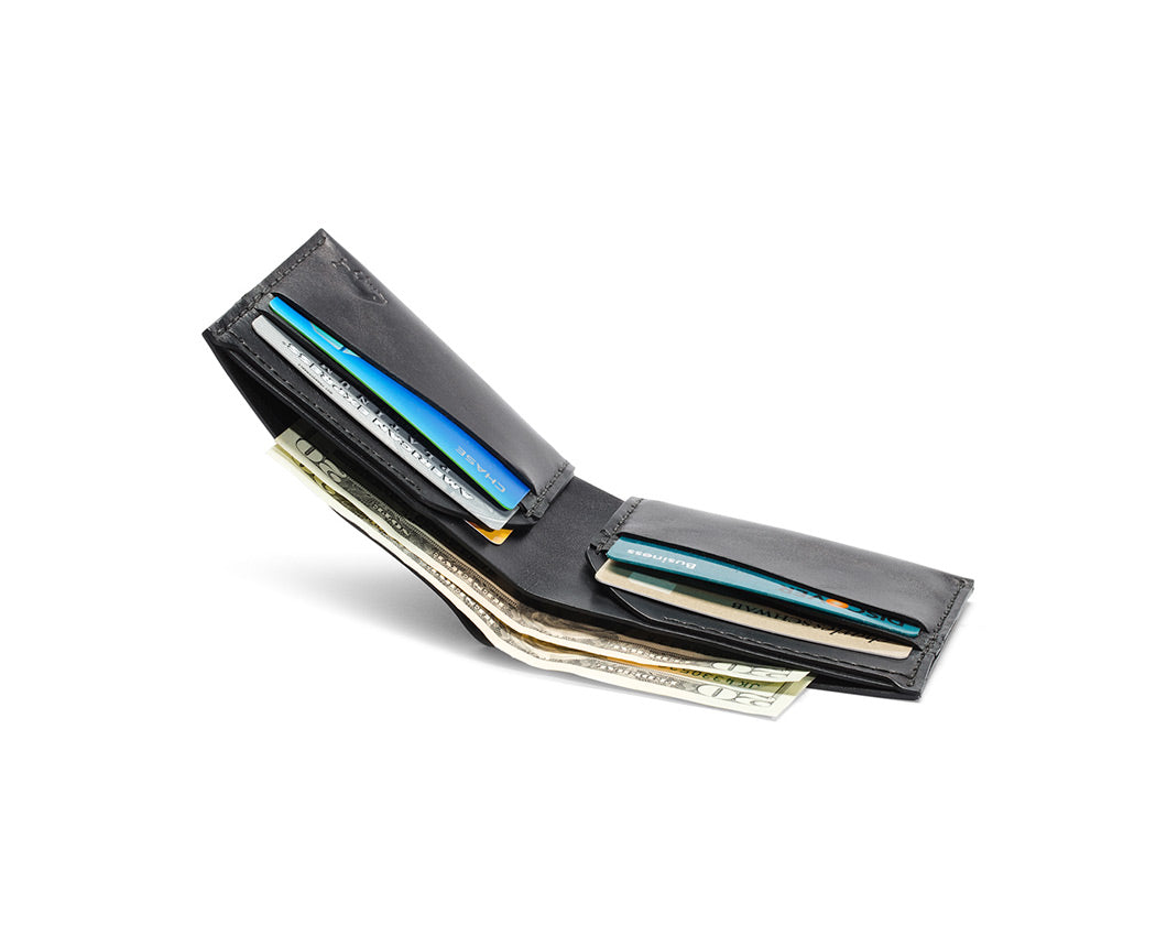 mens black leather 2 fold wallet