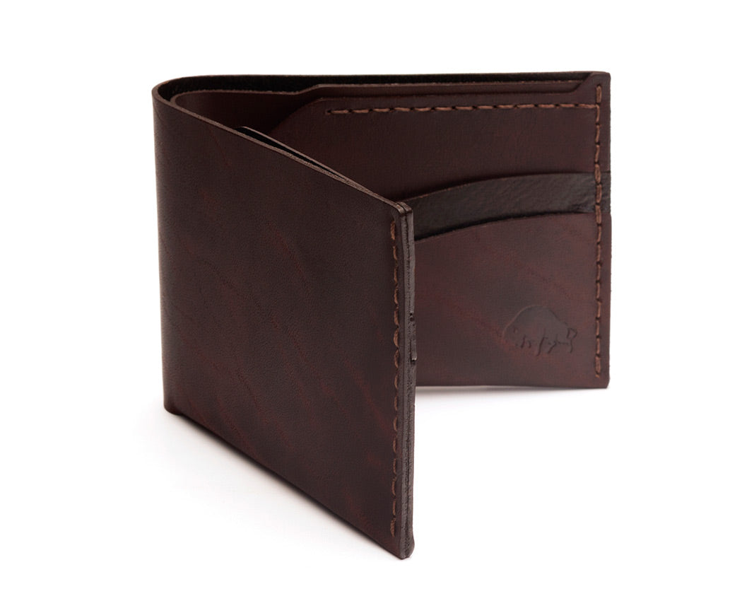 brown leather 2 fold wallet