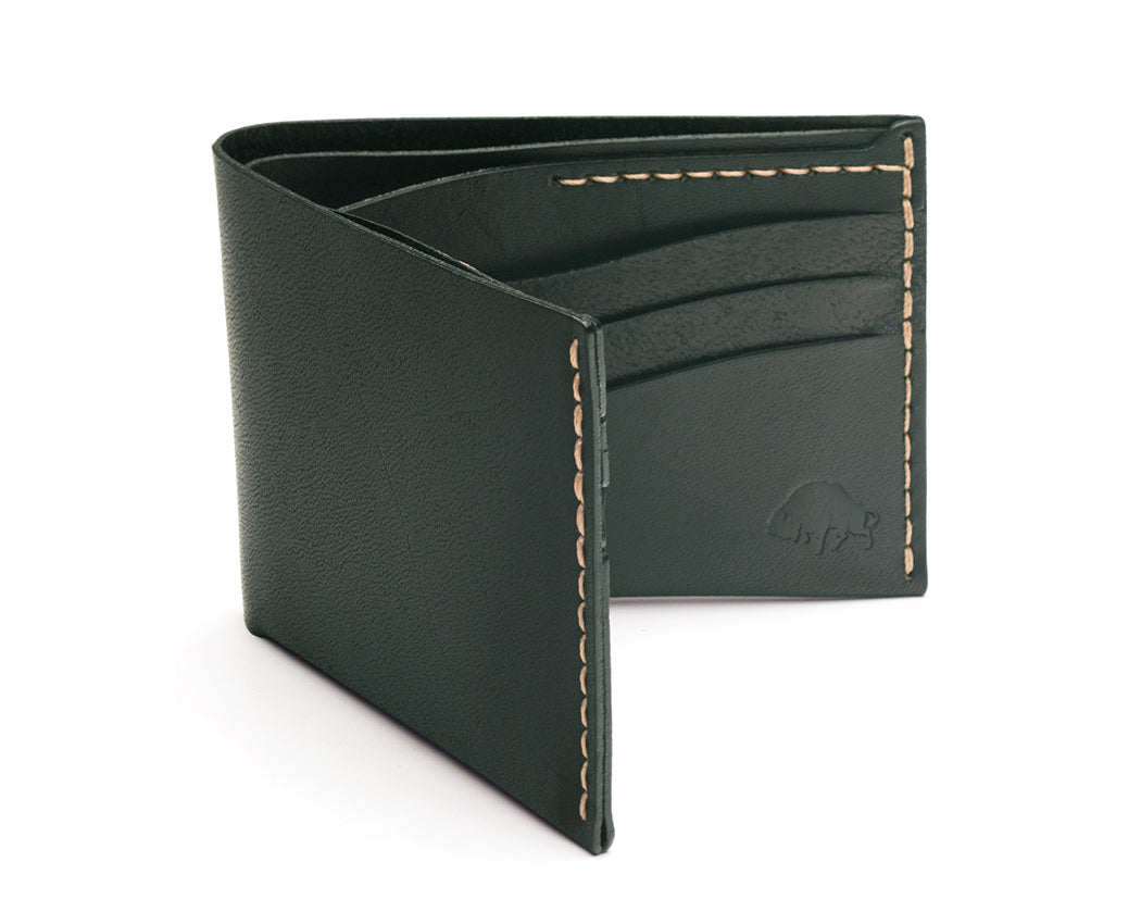 green leather bifold wallet