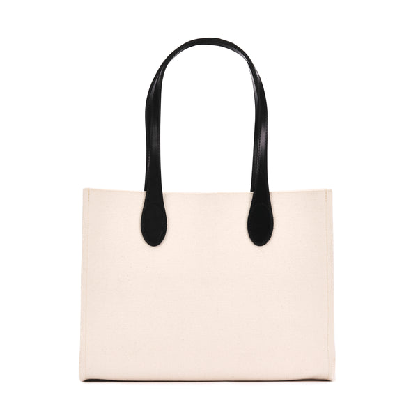 A front view of the Ava Canvas Tote in Black by Ezra Arthur