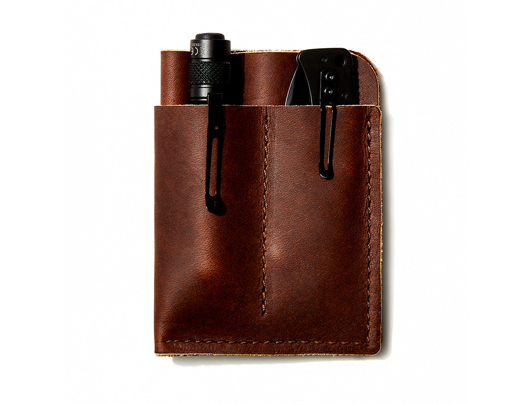 brown pocket caddy with tools