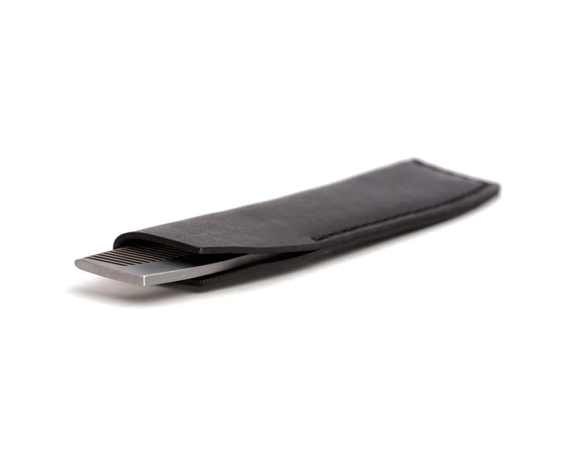 sleek black leather comb case