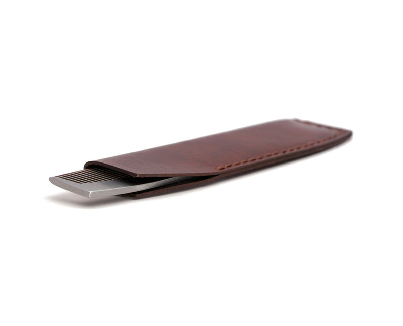 brown leather comb carrying case