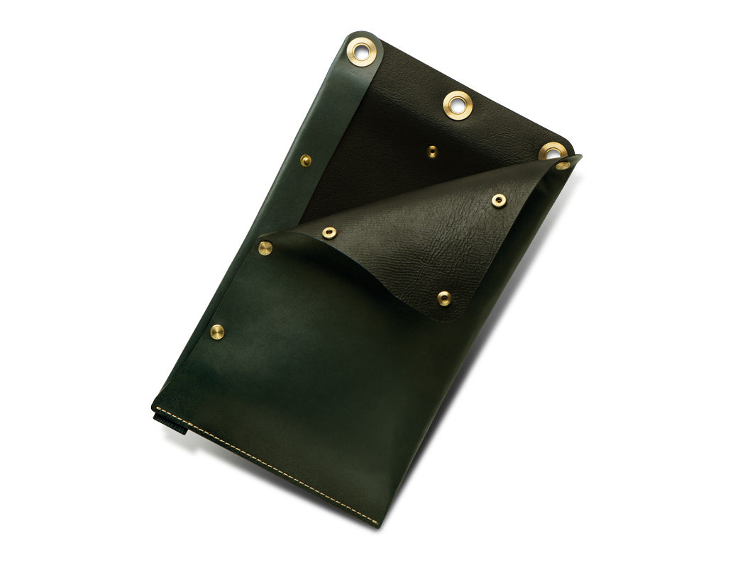 green leather dopp kit folio