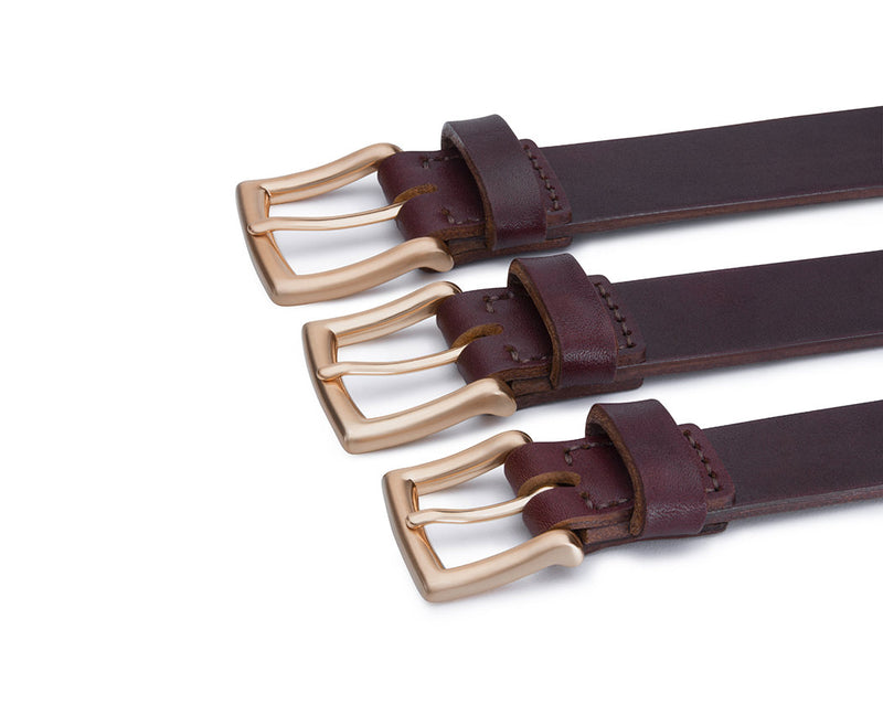 30 mm red brown leather belt with gold belt buckle