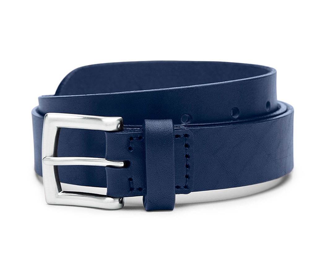 silver buckle blue leather belt