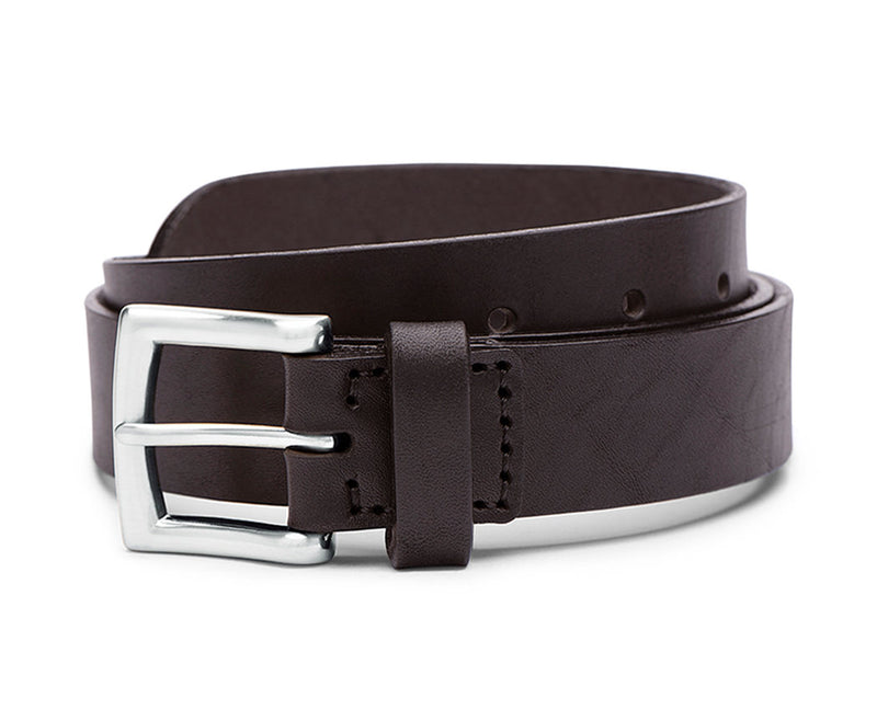 mens 30 mm brown leather belt with silver buckle