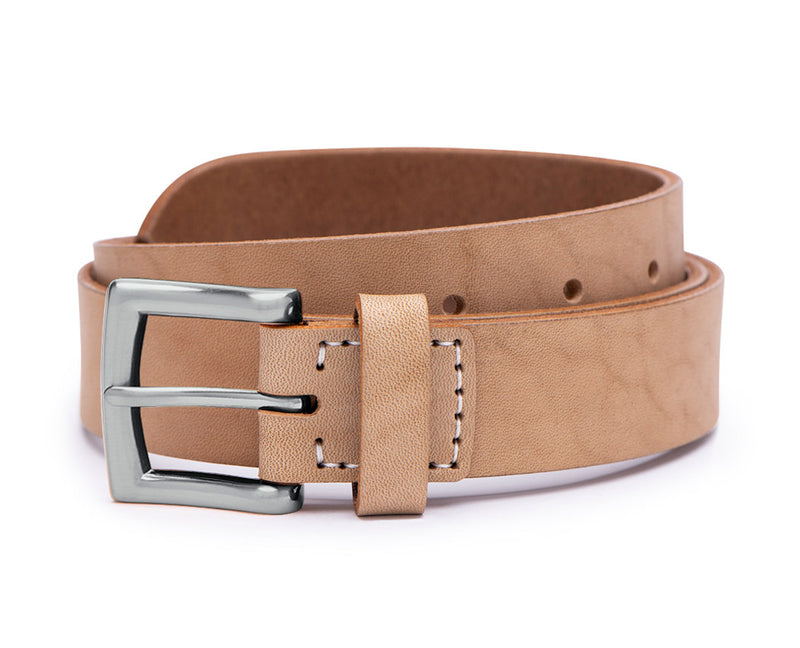 30mm full grain natural leather belt with nickel buckle