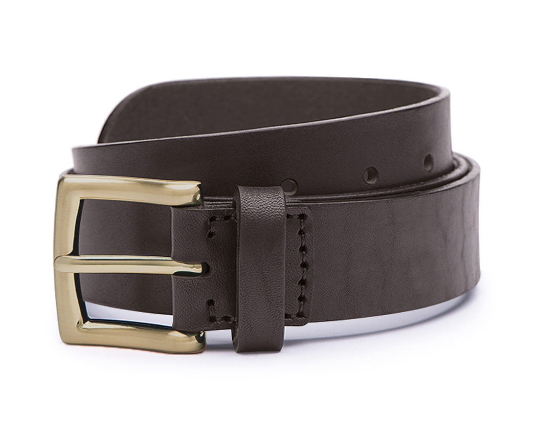 wide mens leather belt with a brass belt buckle