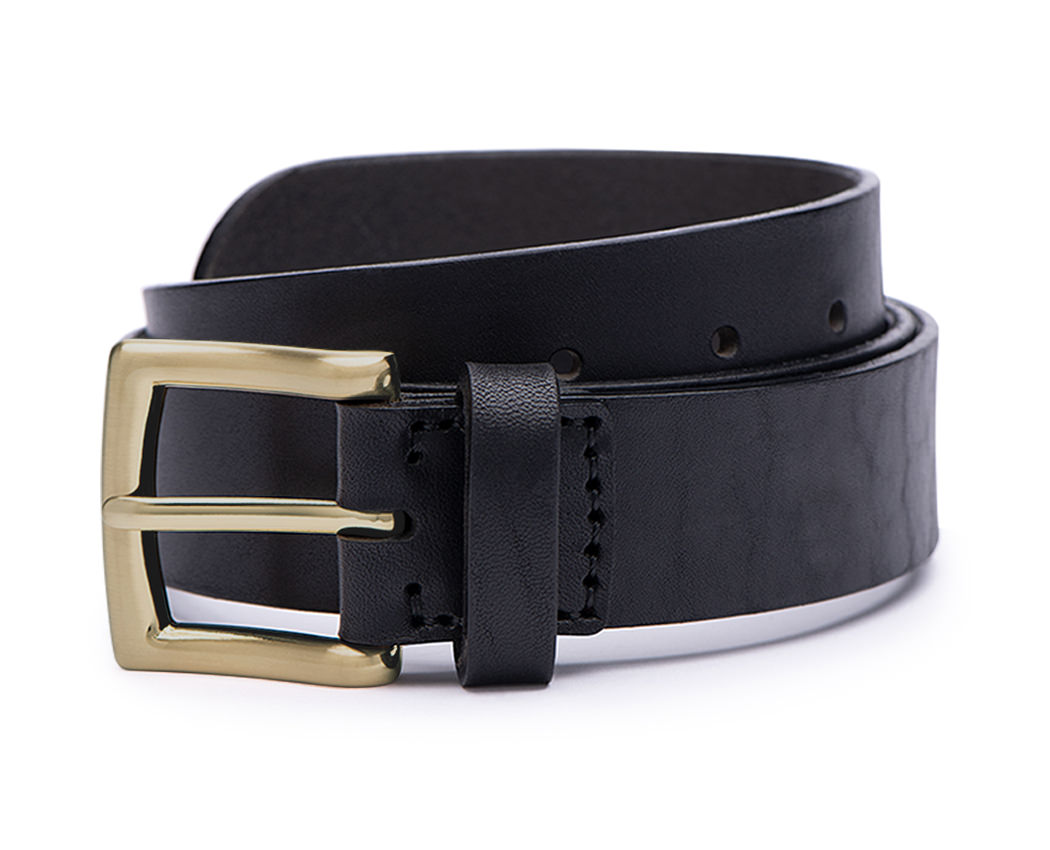 35 mm black dressy belt with brushed brass belt buckle