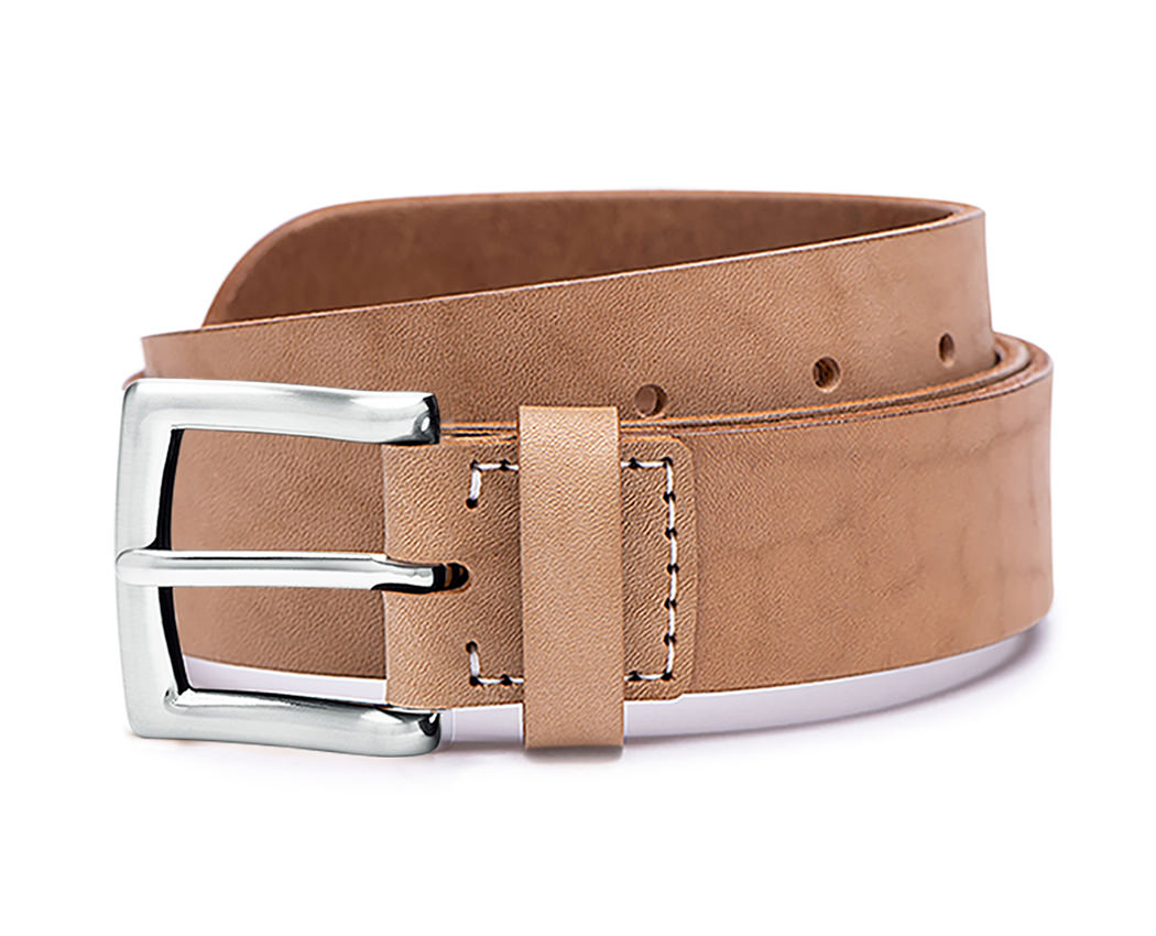 mens 30 mm natural leather belt with a silver belt buckle