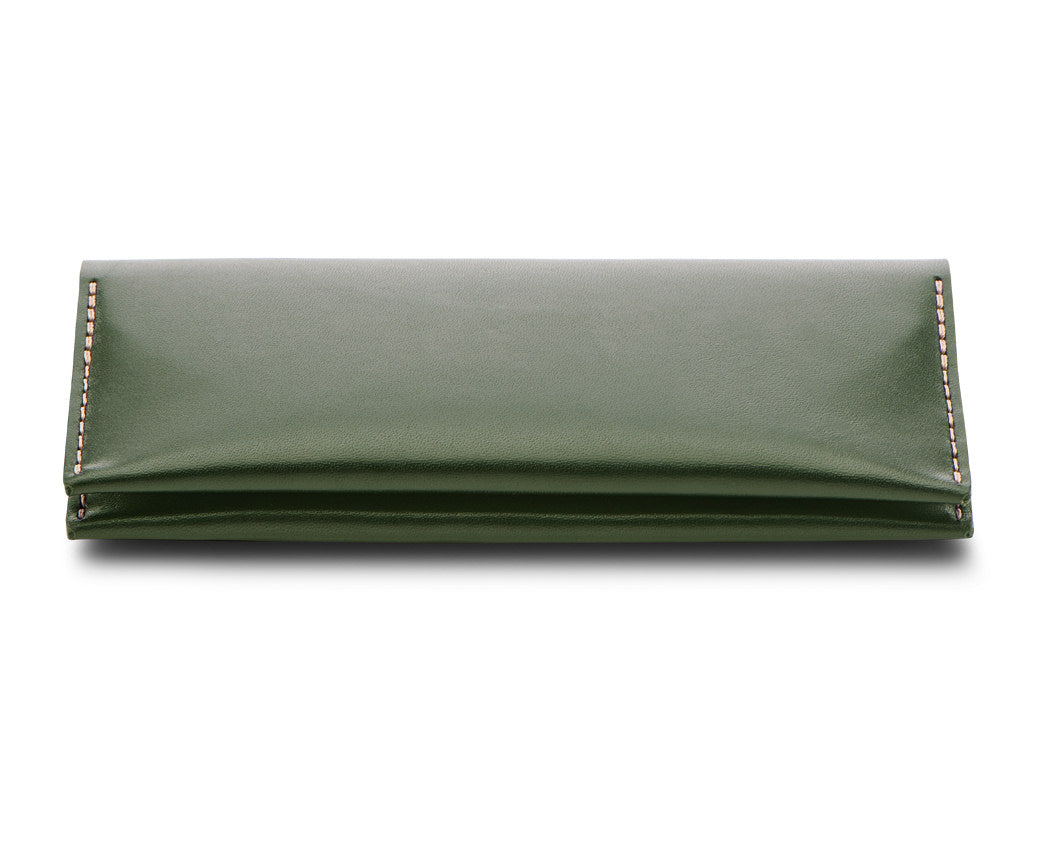 long green leather wallet