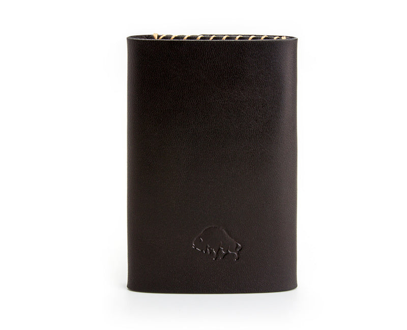 black leather folding wallet with contrast detail