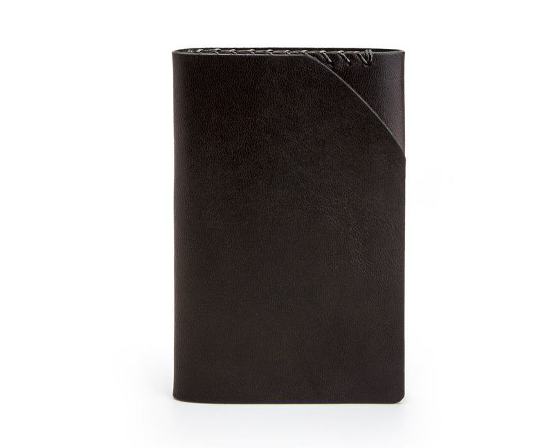 black self-stitch leather folding wallet
