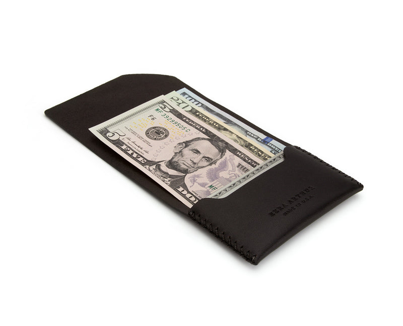 open black leather wallet