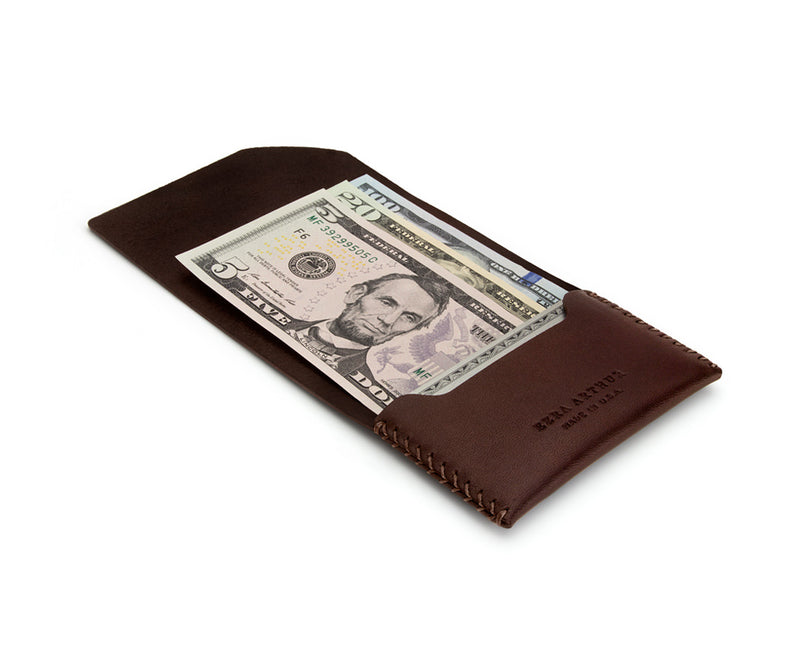 open red-brown leather wallet