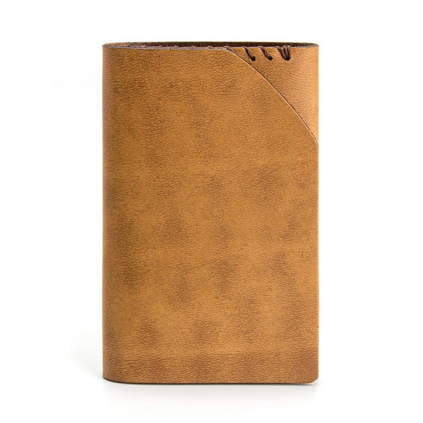 light brown leather folding wallet with top stitch detail
