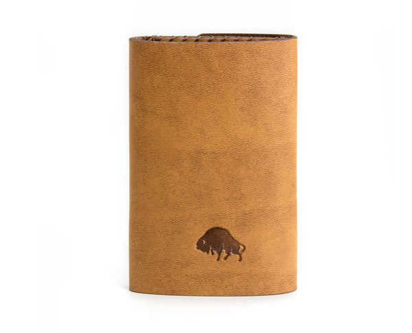 buffalo stamp on light brown wallet