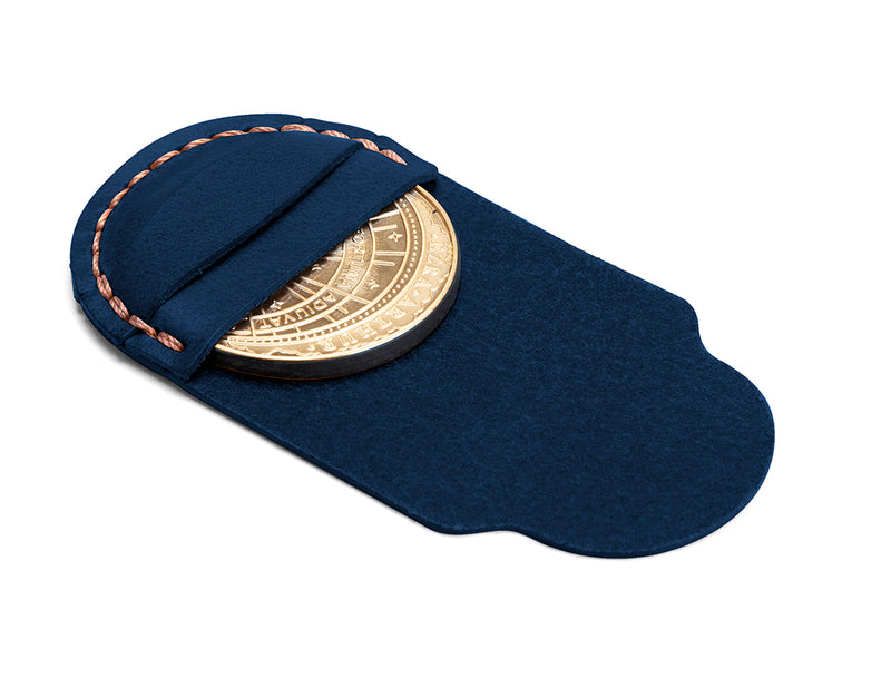 navy blue leather decision coin holding pouch