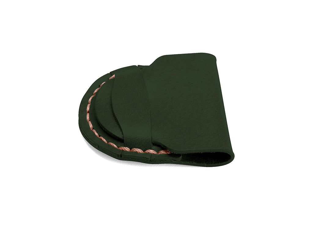 green leather flip coin pouch