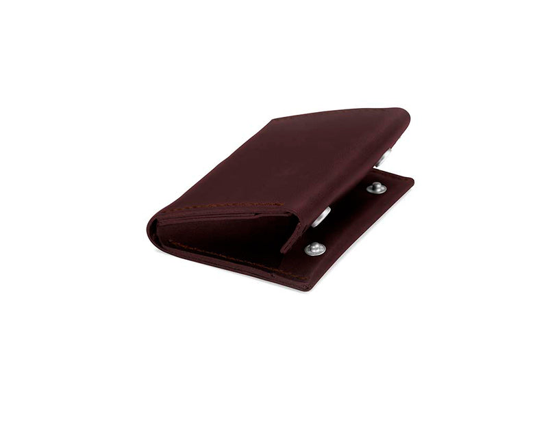 red leather folding wallet with multiple compartments