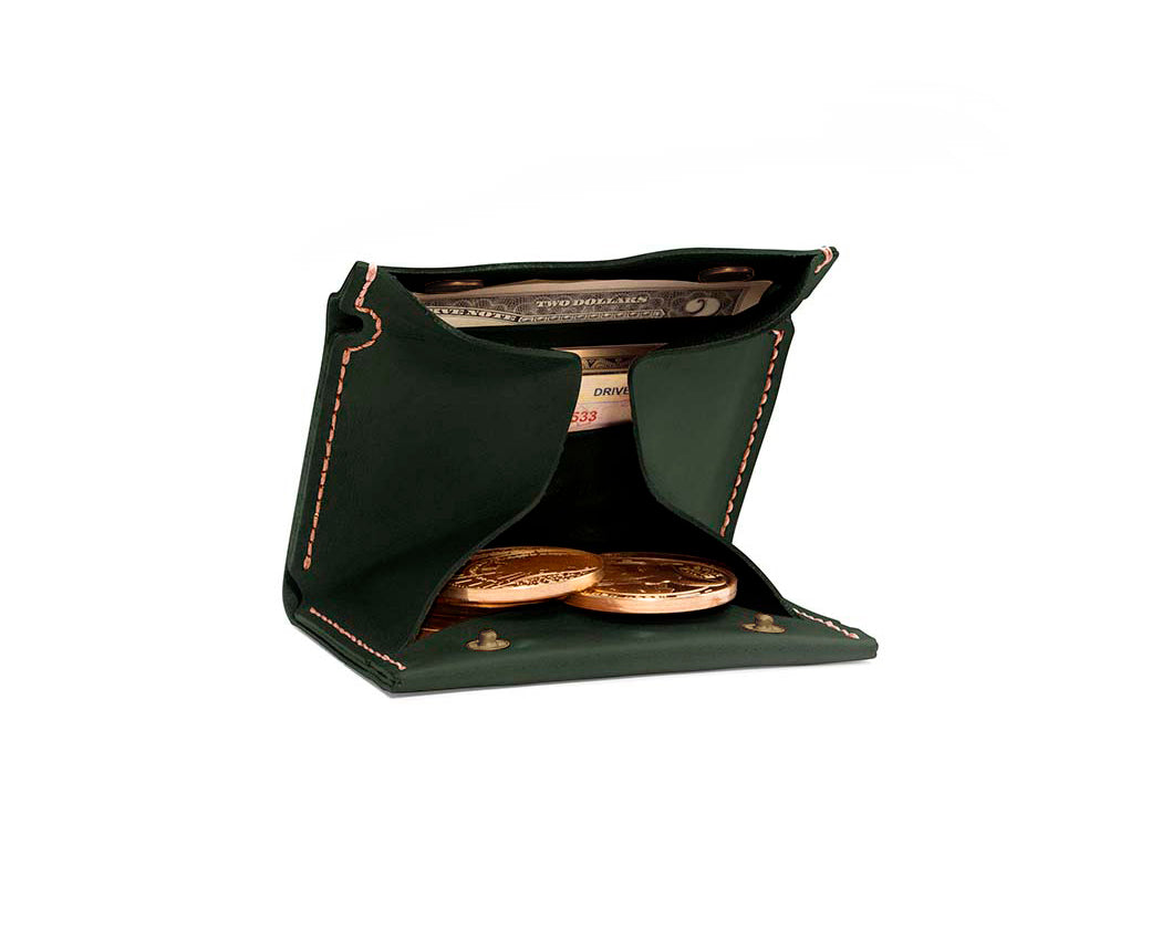 green leather coin pouch wallet
