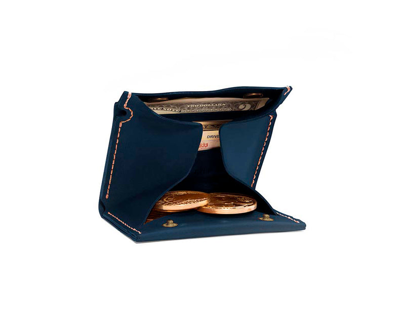 navy blue leather coin combination wallet