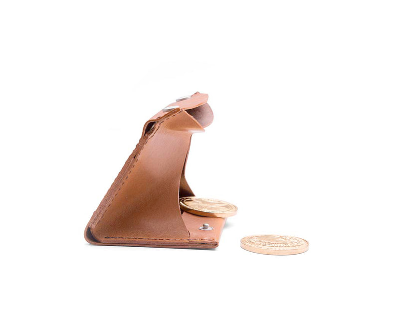 tan leather folding wallet with coins