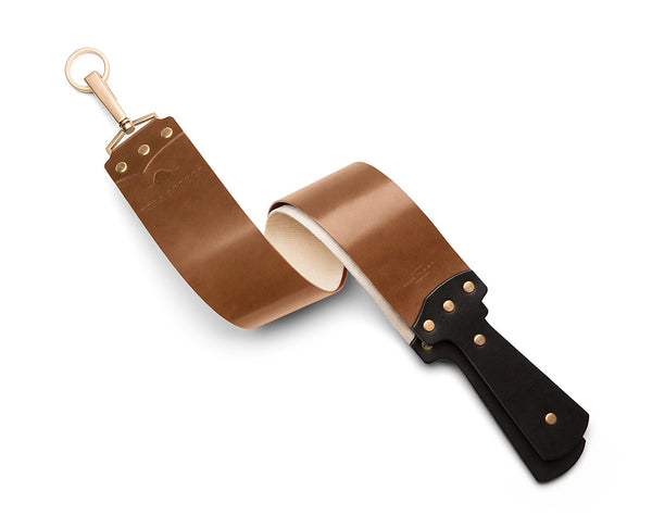 light brown strop with gold hardware