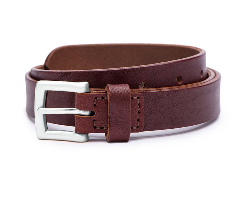 Mens brown leather 25mm belt with silver buckle