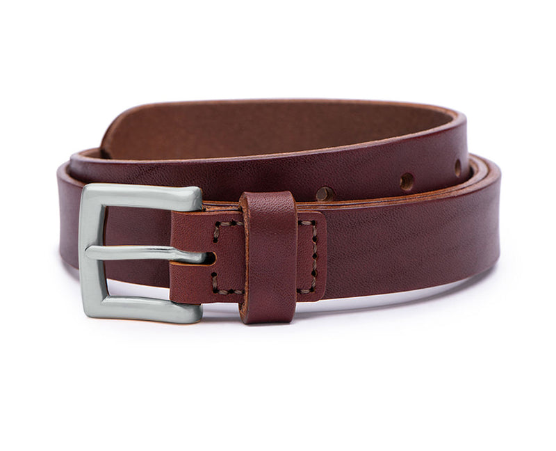 Mens brown leather 25mm belt with nickel buckle