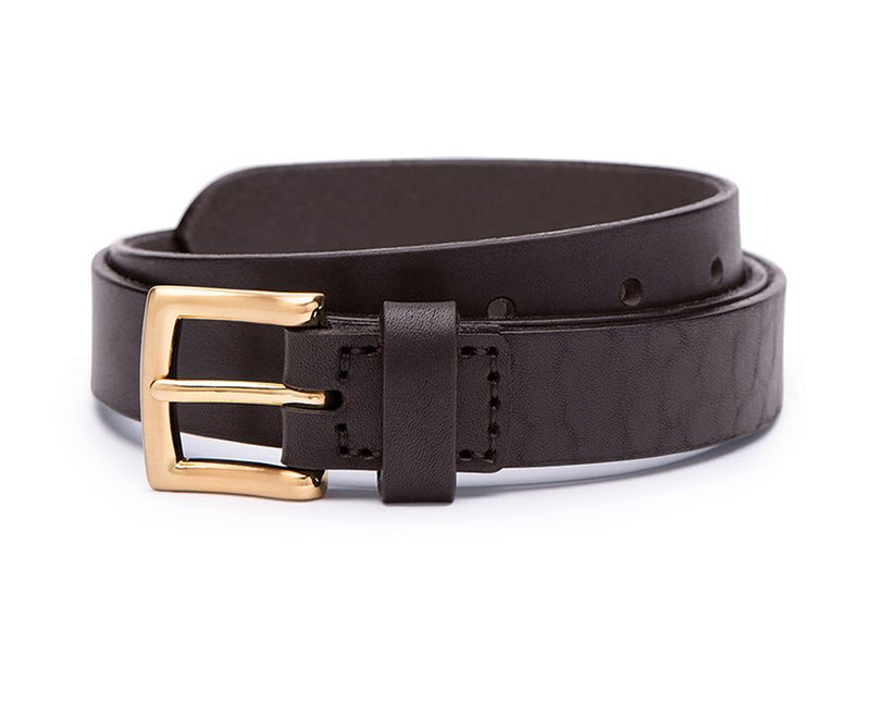Mens brown leather 25mm belt with gold buckle
