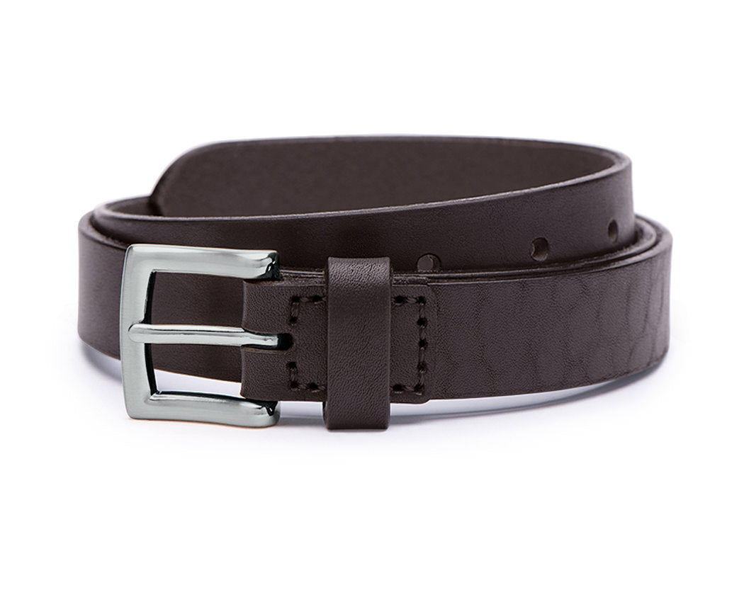 mens 25mm brown leather belt with matte nickel buckle