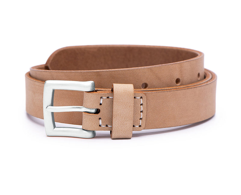 mens 25mm tan leather belt with silver buckle