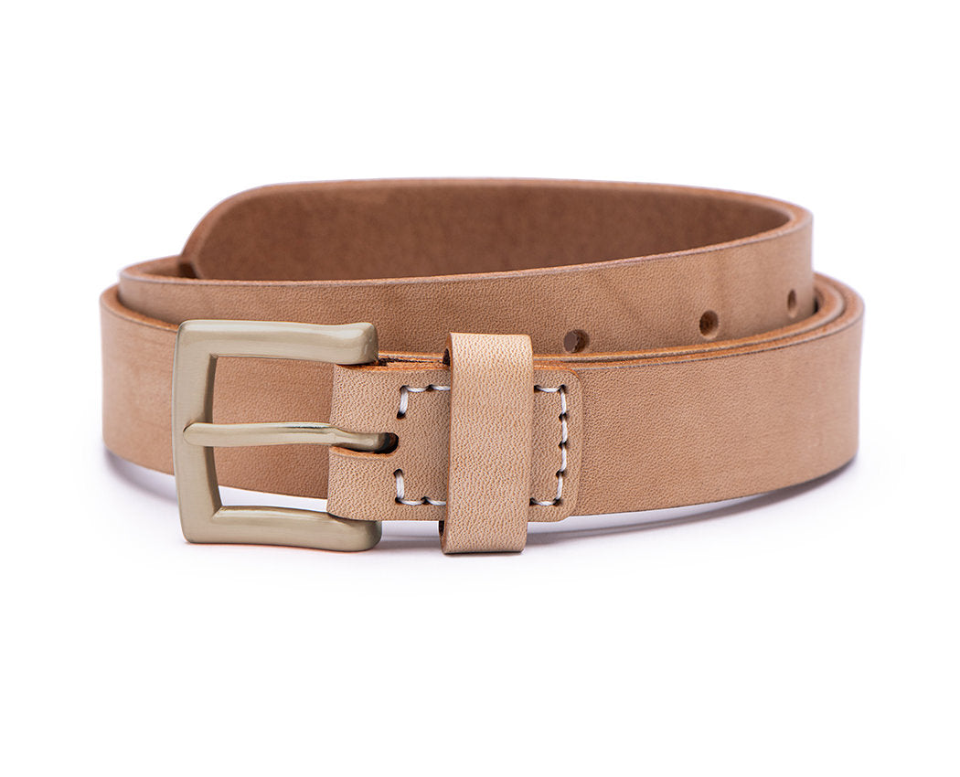 Mens tan leather 25mm belt with a brass buckle
