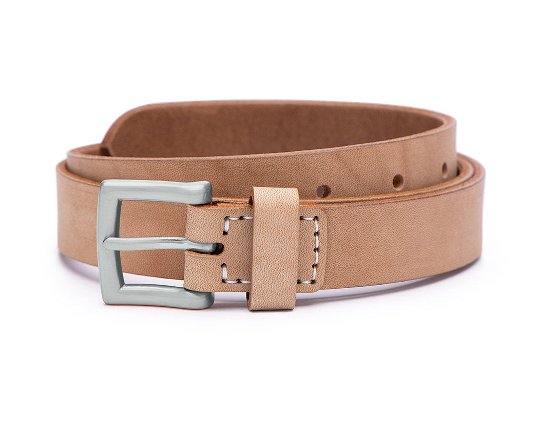 mens 25mm tan leather belt with nickel buckle