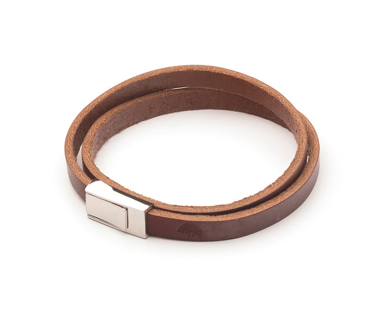 medium brown leather double wrap bracelet