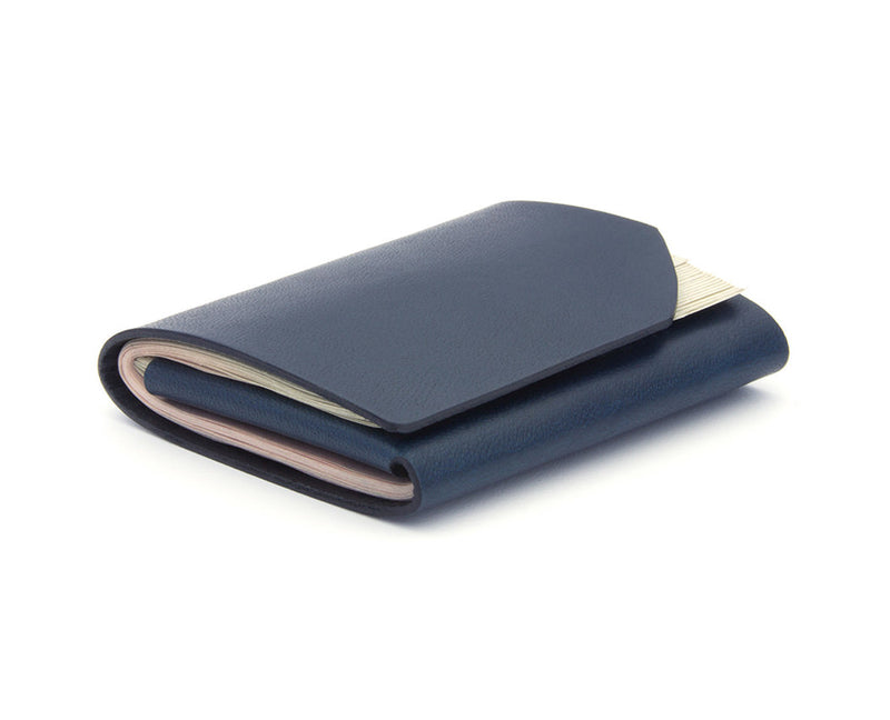 navy blue leather foldover wallet
