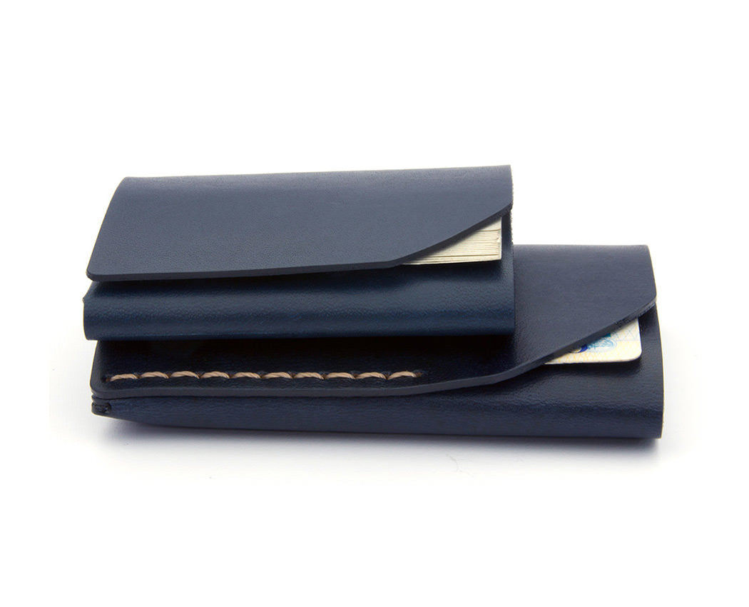 2 navy blue stacked leather wallets